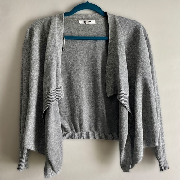 Dkny Sweaters - DKNY cropped/shrunken grey silver sparkly cardigan